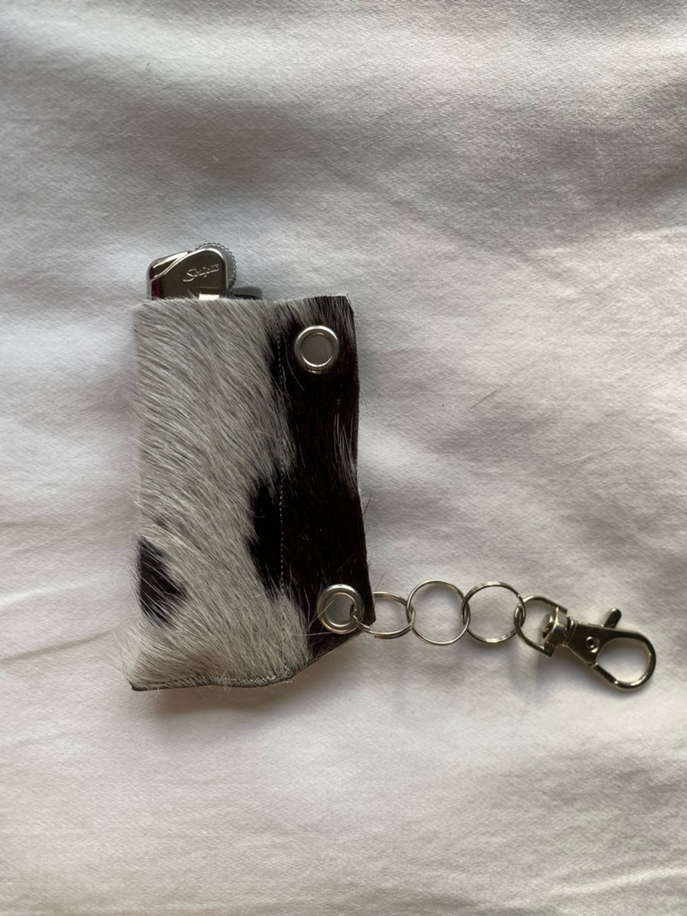 Cowhide Lighter Keychain Holder - Black & White